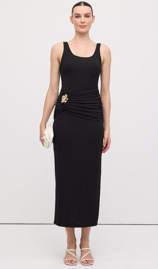Sleeveless Pleats At Waist Midi Dress