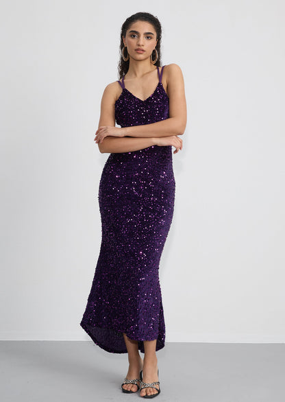Sleeveless Sequin Open Back Maxi Dress