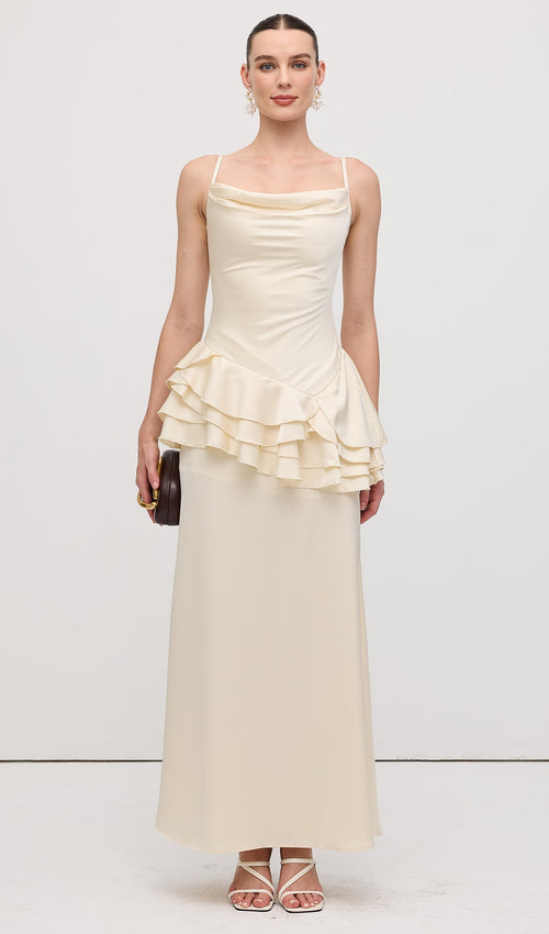 Sleeveless Layered Ruffled Maxi Dress Champagne
