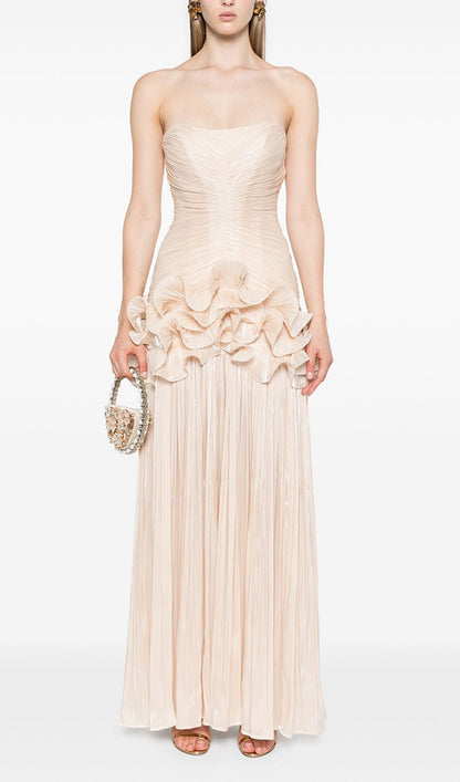 Slim Strapless Ruffle Maxi Dress