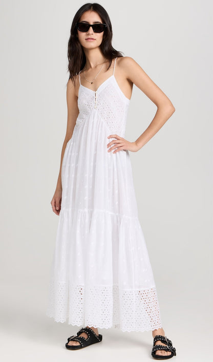Hollow Embroidery Slip Midi Dress