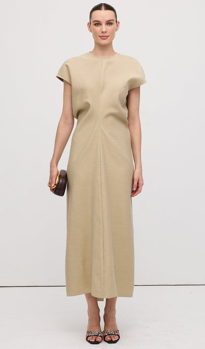 Slouch Waist  Midi Dress-Green