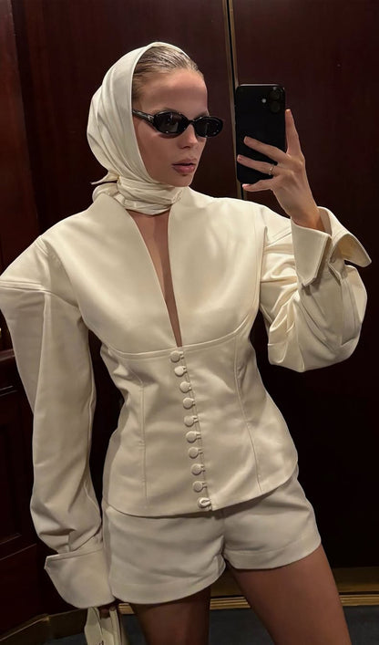 Solid Deep V Wide Shoulder Coat
