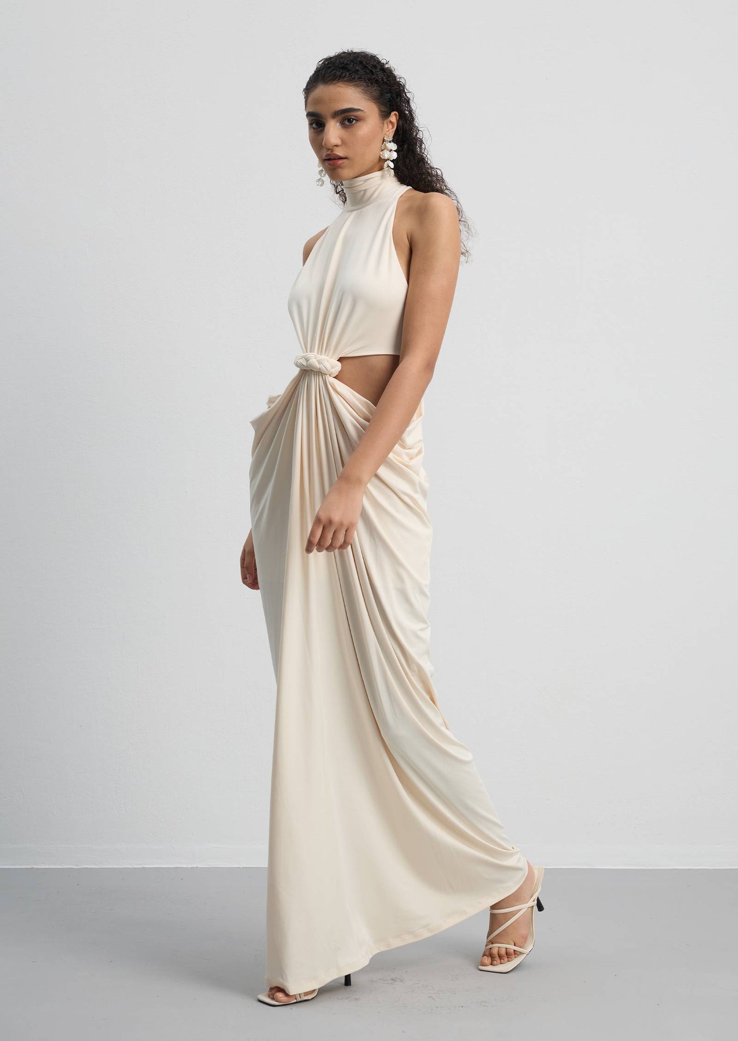 Solid Cut Out Ruched Maxi Dress