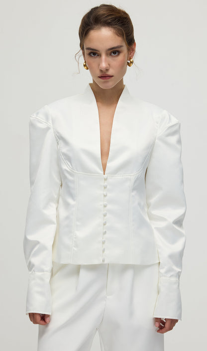 Solid Deep V Wide Shoulder Coat