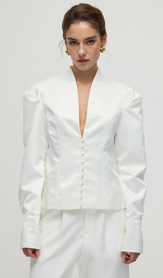 Solid Deep V Wide Shoulder Coat
