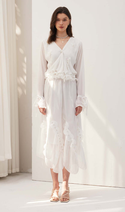 Solid Draped Midi Skirt