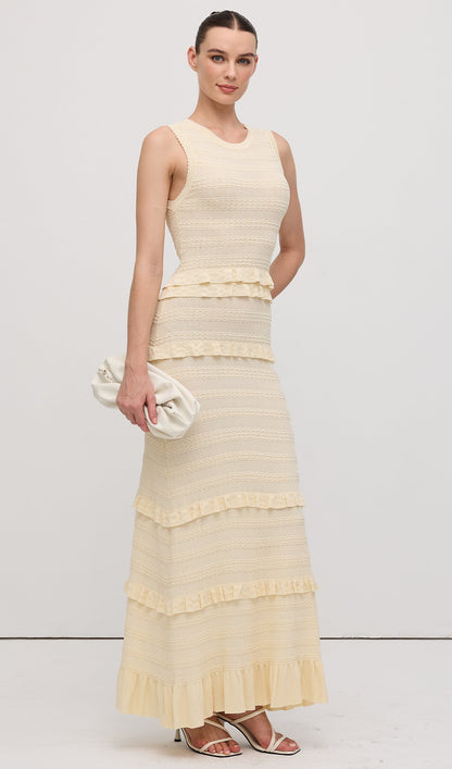 Solid Ruffled Knit Maxi Dress