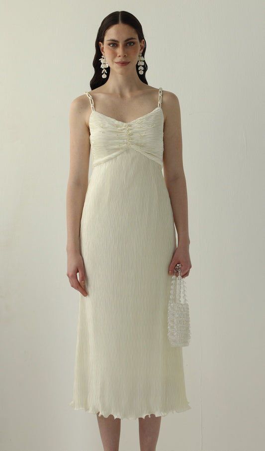 Solid Texture Slip Midi Dress