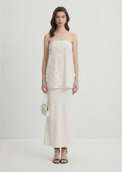 Strapless Bias Maxi Skirt With Rose Embroidery Set