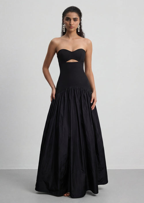 Strapless Cut Out Detail A Line Maxi Dress