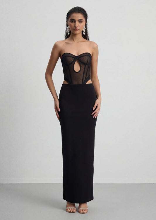 Strapless Cutout Bandage Maxi Dress In Black