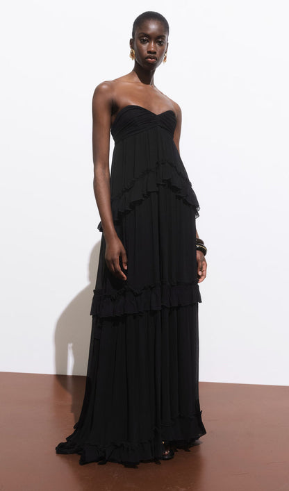 Strapless Layered Maxi Dress In Black
