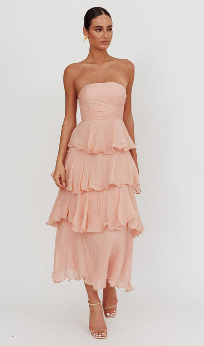 Strapless Layered Midi Dress