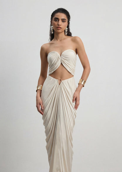 Strapless Pleated Top & Pleated Skirt Set