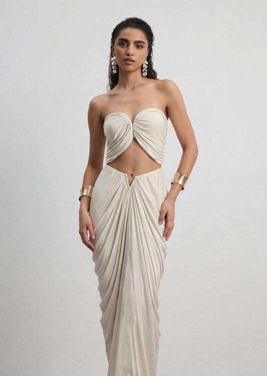 Strapless Pleated Top & Pleated Skirt Set