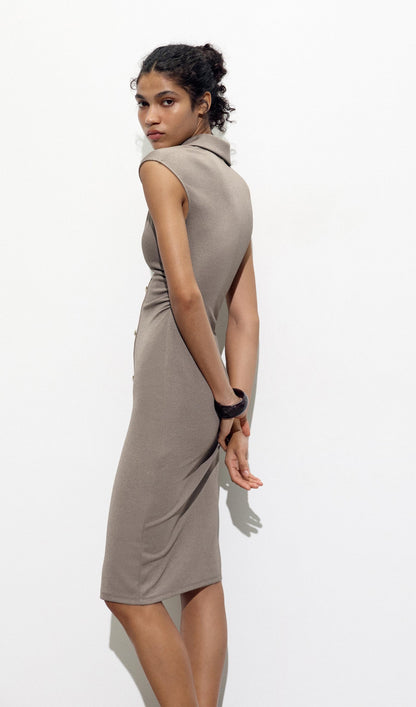 Solid Pique Shirt Midi Dress