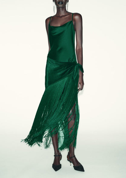 Tassel Satin Patchwork Maxi Dress