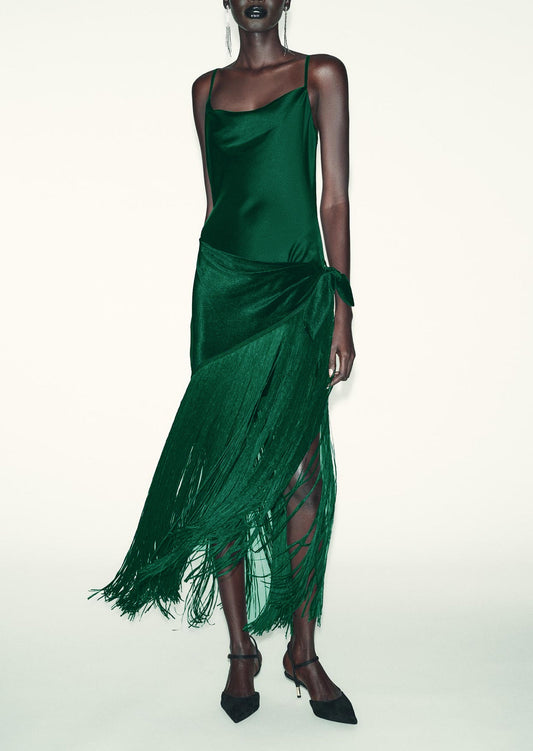 Tassel Satin Patchwork Maxi Dress