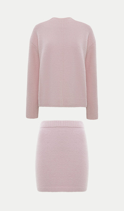 Textured Knitted Jumper & Mini Skirt Set Pink