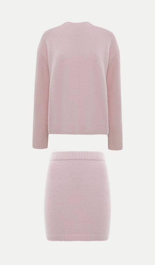 Textured Knitted Jumper & Mini Skirt Set Pink