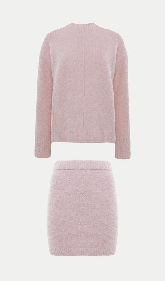 Textured Knitted Jumper & Mini Skirt Set Pink
