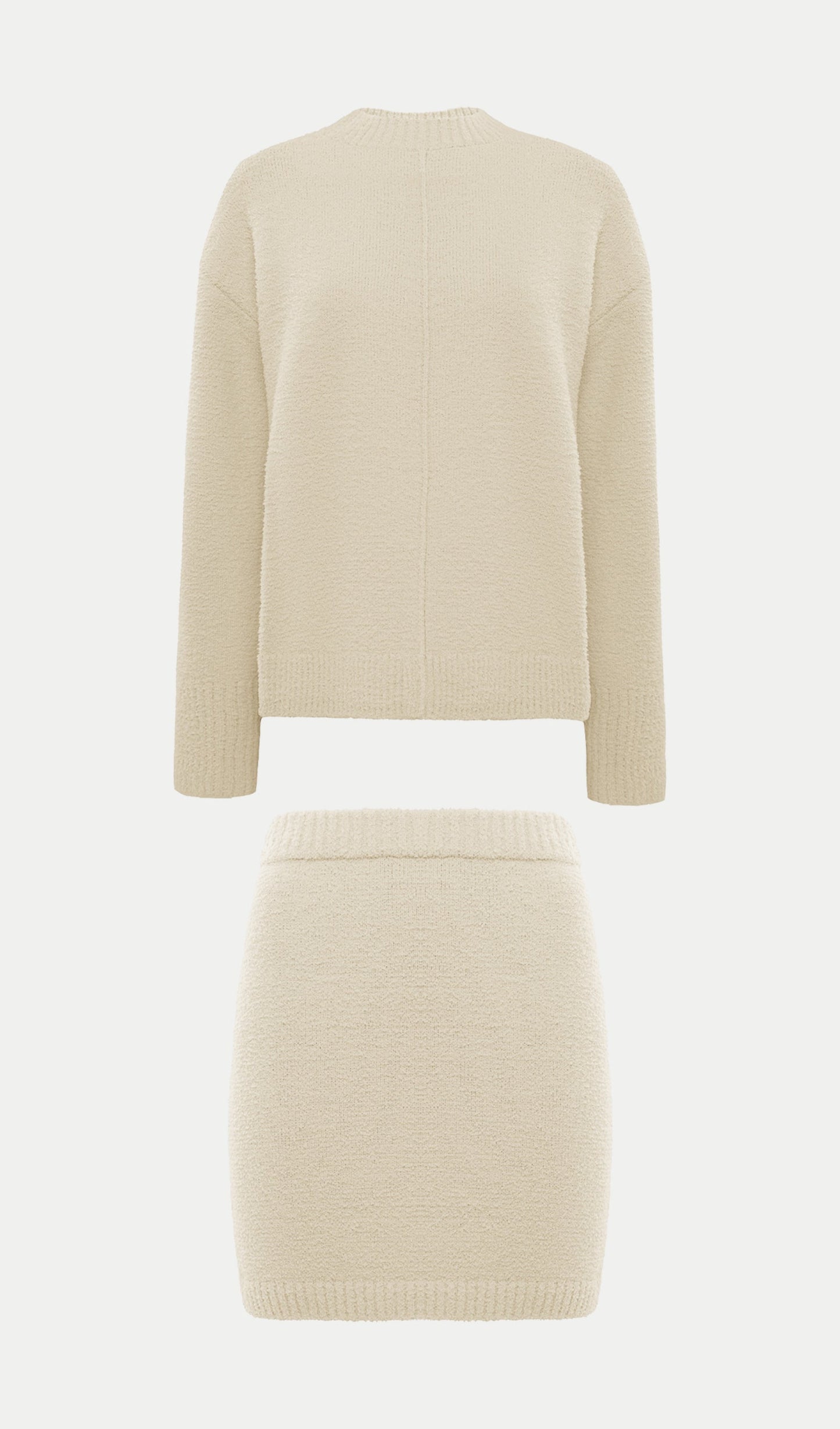 Textured Knitted Jumper & Mini Skirt Set White