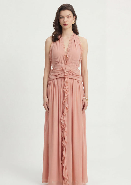 Vilisa V Neck Sleeveless Folds Midi Dress