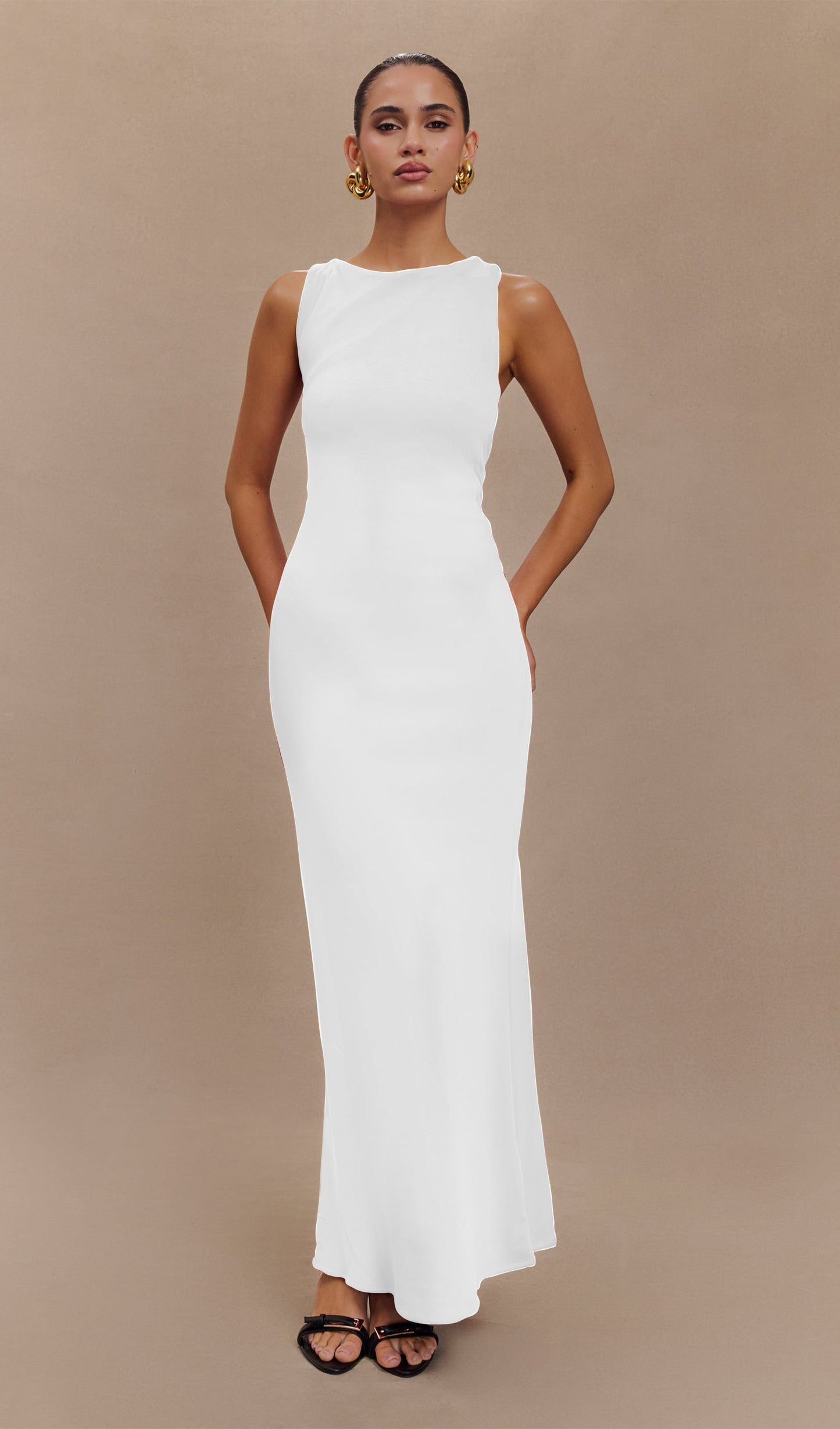 Asymmetrical Scuba Jersey Maxi Dress White