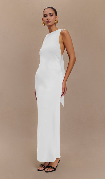 Asymmetrical Scuba Jersey Maxi Dress White