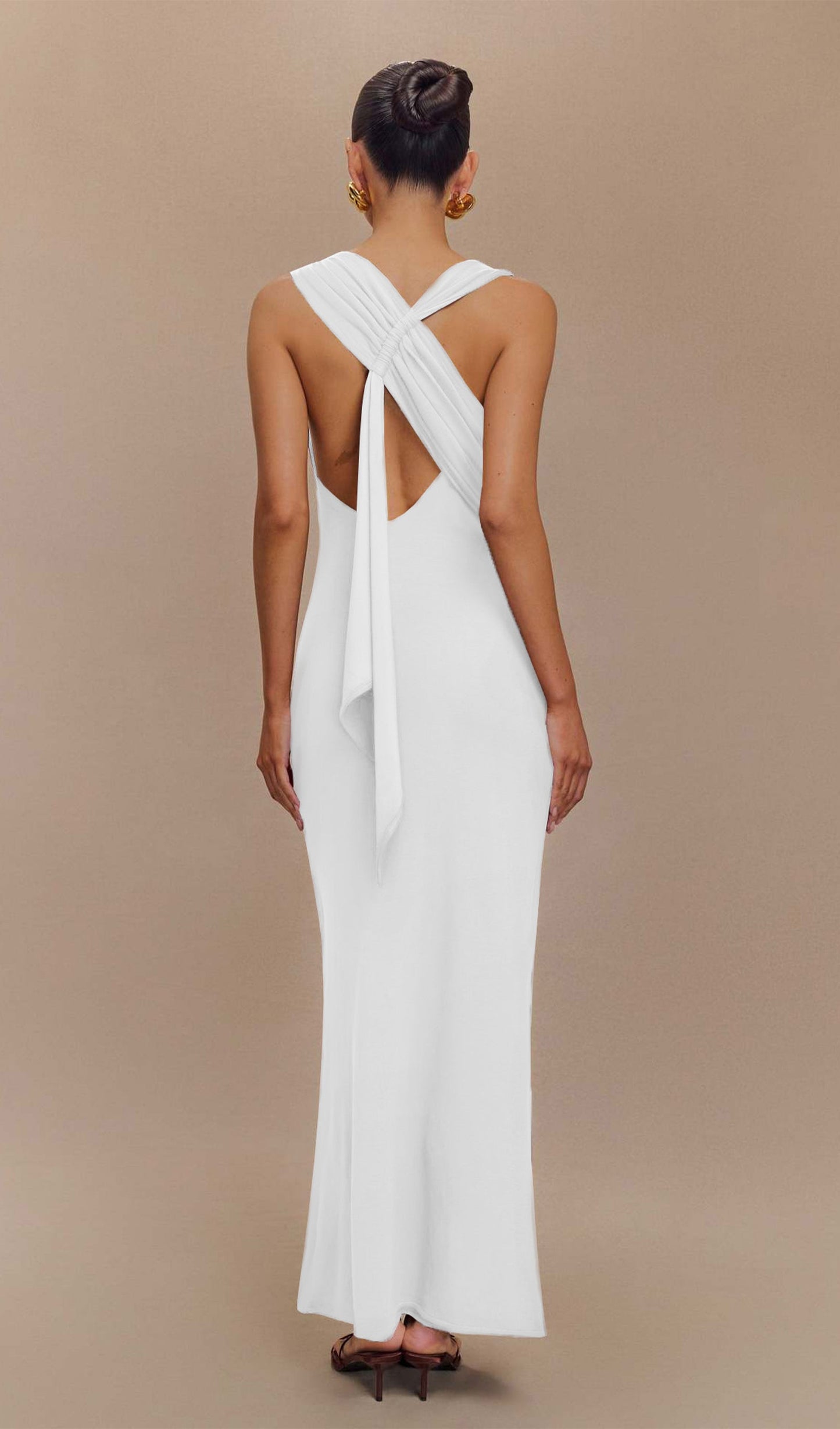 Asymmetrical Scuba Jersey Maxi Dress White