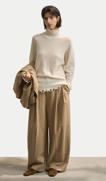 Wool Turtleneck Knit Top In Apricot