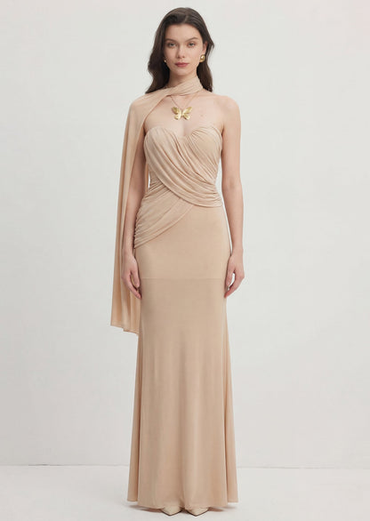 Mesh Ribbon Irregular Fish Tail Maxi Dress