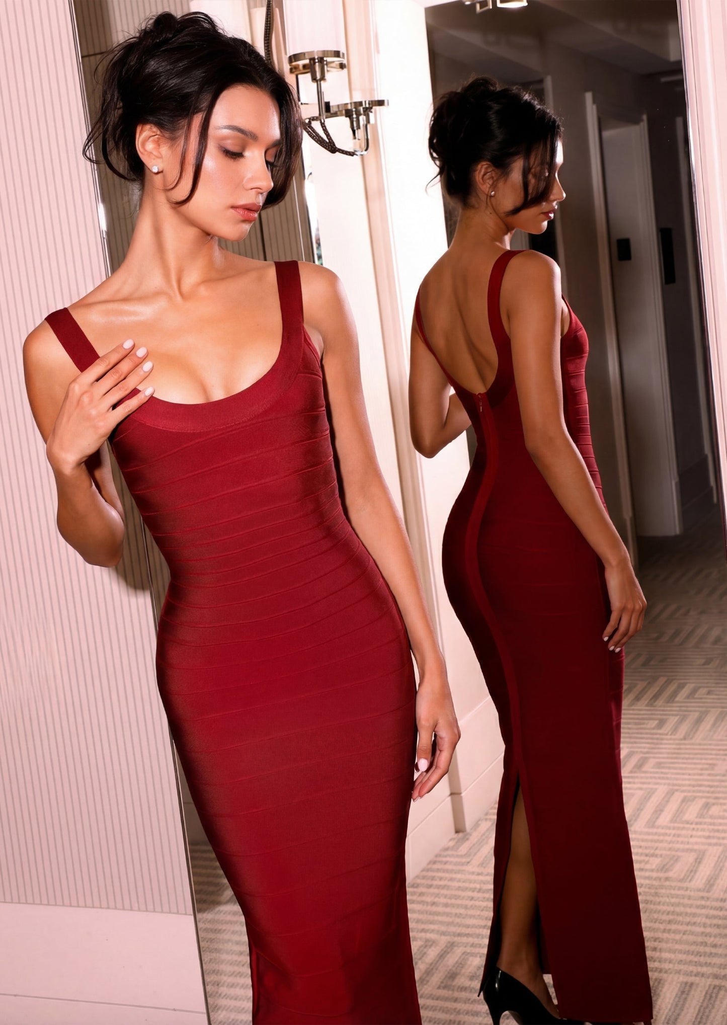 U Neck Sleeveless Bandege Maxi Dress