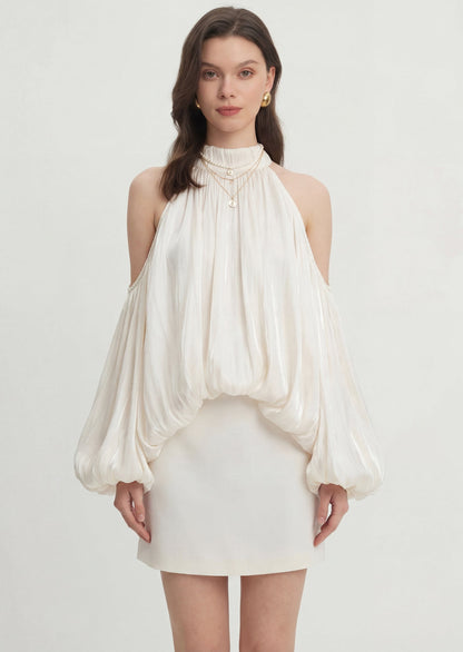 Puff Sleeves Pleated Shirt & Skirt Set