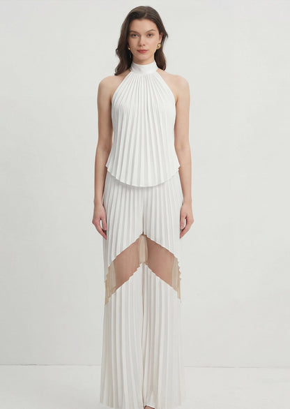 Halter Neck Pleated Top & Pleated Skirt Set