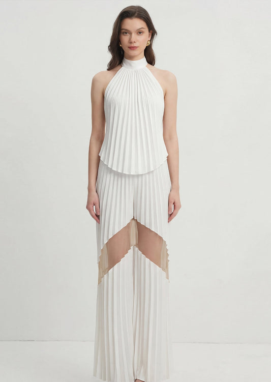 Halter Neck Pleated Top & Pleated Skirt Set